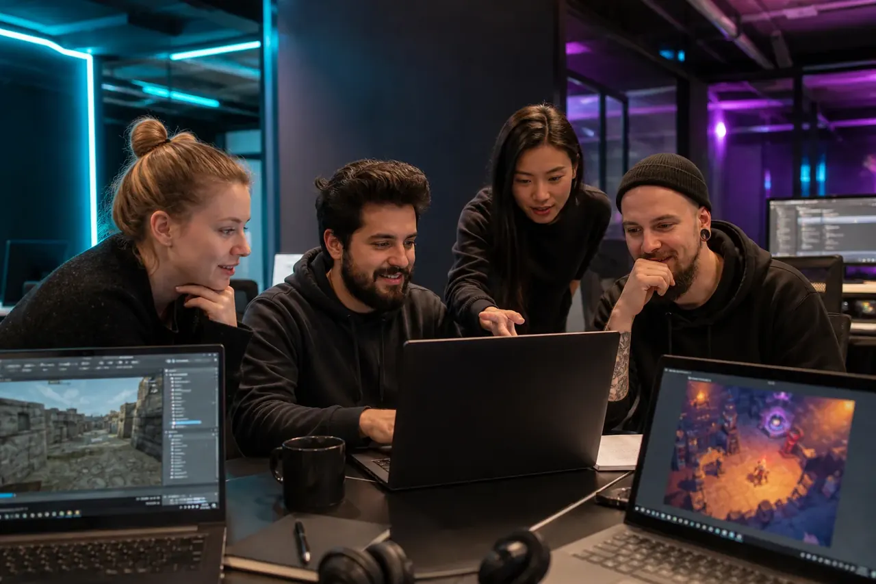 Team bei der Entwicklung einer modernen Spieleplattform