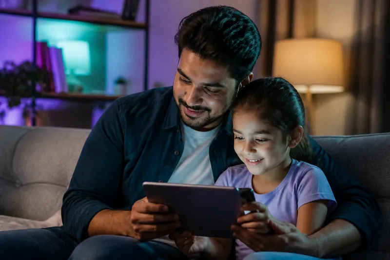 Eltern begleiten Kinder beim sicheren Online-Spielen